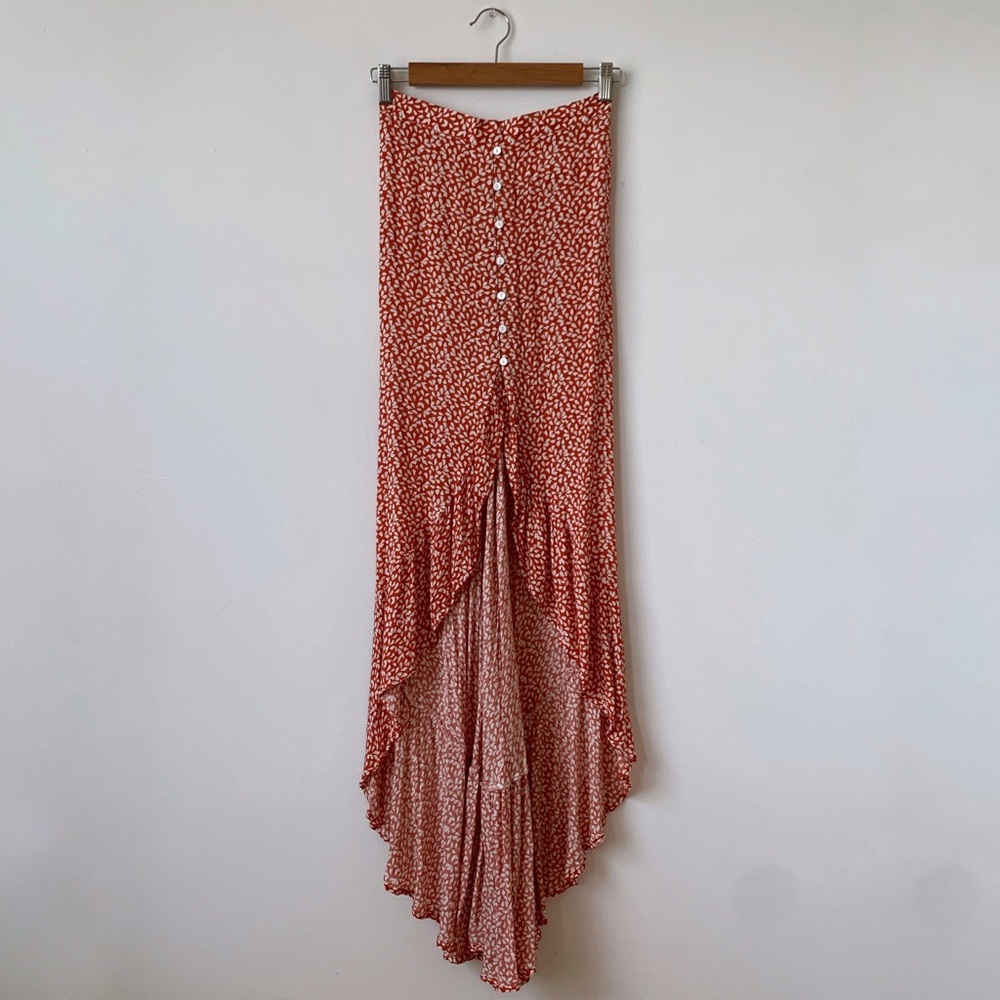 Tangerine Orange High Low Maxi Skirt w Buttons